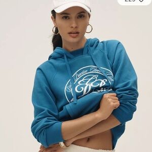 Anthropologie Daily Practice | bright blue graphic hoodie sweatshirt small NWT